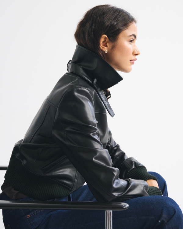 Vegan Leather Shrunken Bomber Jacket