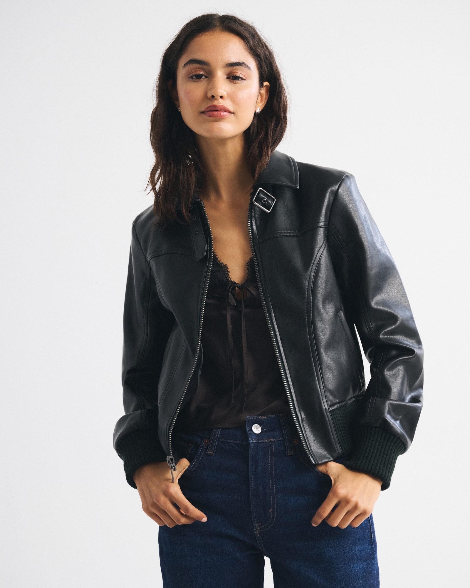 Vegan Leather Shrunken Bomber Jacket