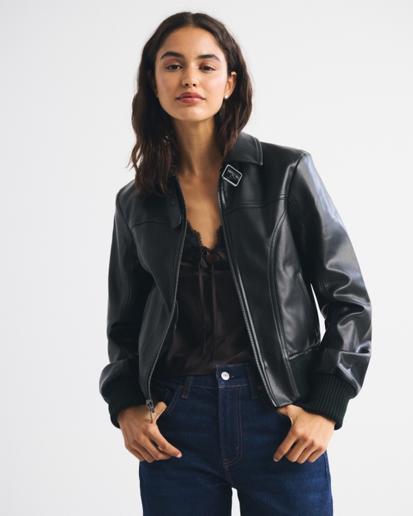 Vegan Leather Shrunken Bomber Jacket