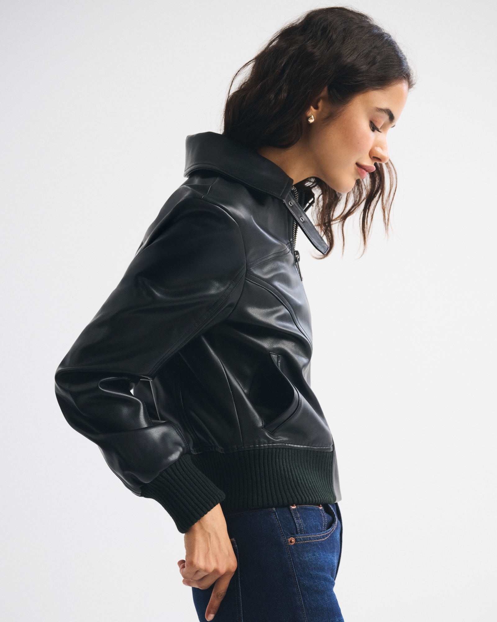 Vegan Leather Shrunken Bomber Jacket