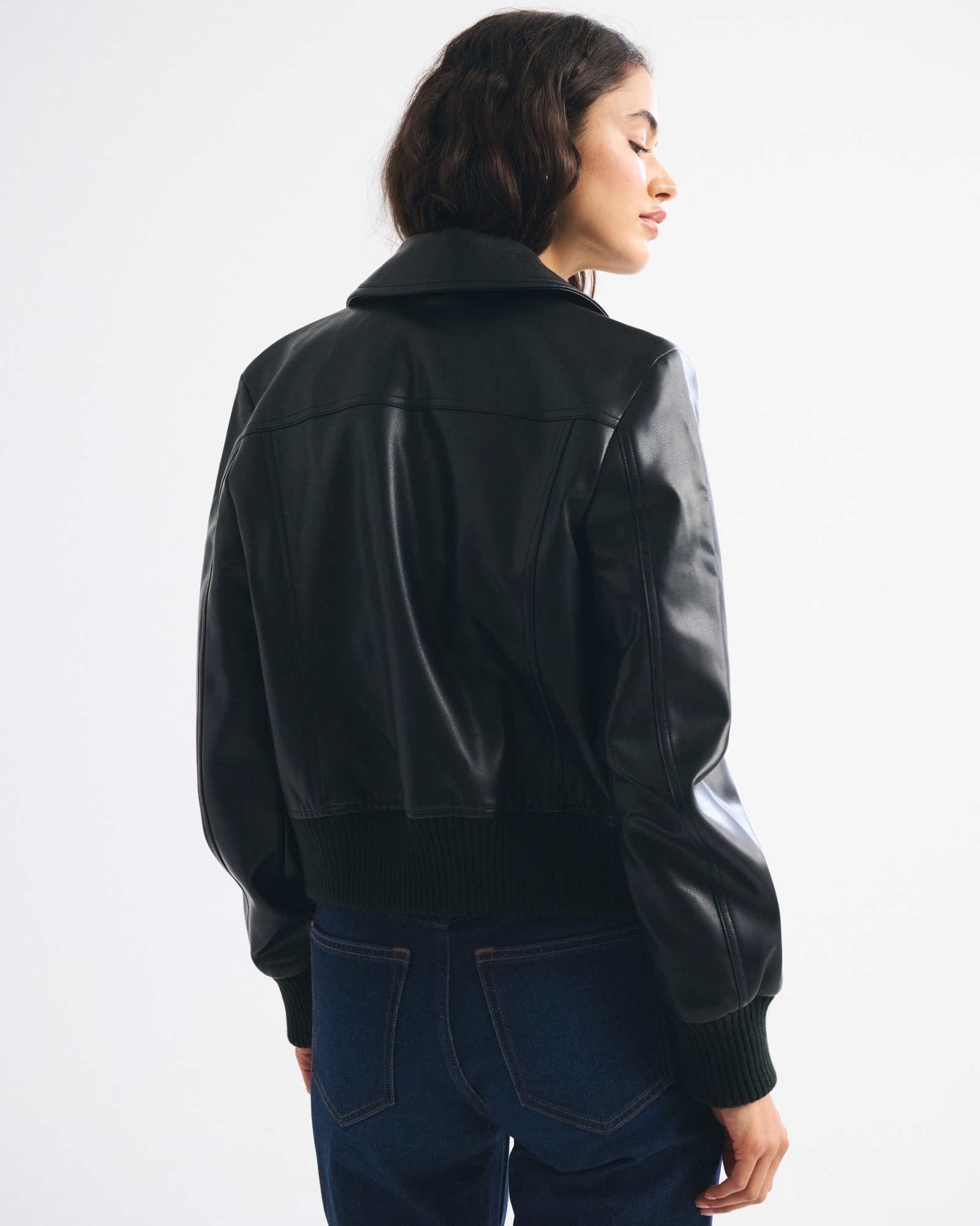 Vegan Leather Shrunken Bomber Jacket