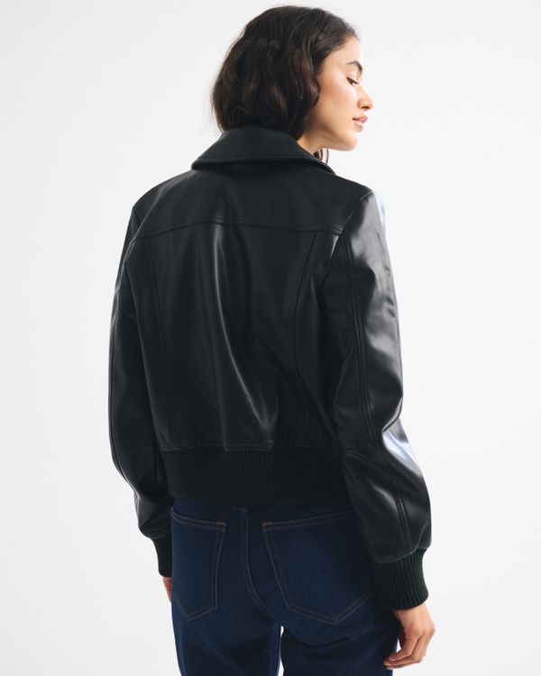 Women's Vegan Leather Shrunken Bomber Jacket | Women's Coats