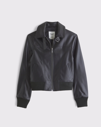 Vegan Leather Shrunken Bomber Jacket