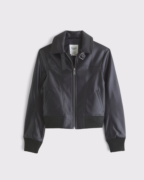 Women's Vegan Leather Shrunken Bomber Jacket | Women's Coats