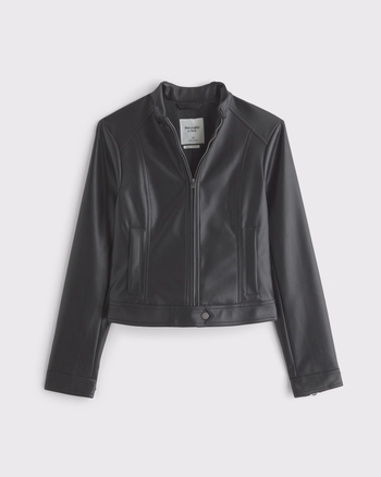 Slim Vegan Leather Mockneck Jacket