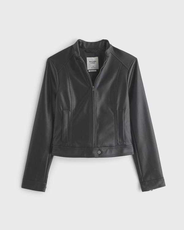 Women's Slim Vegan Leather Mockneck Jacket | Women's Coats