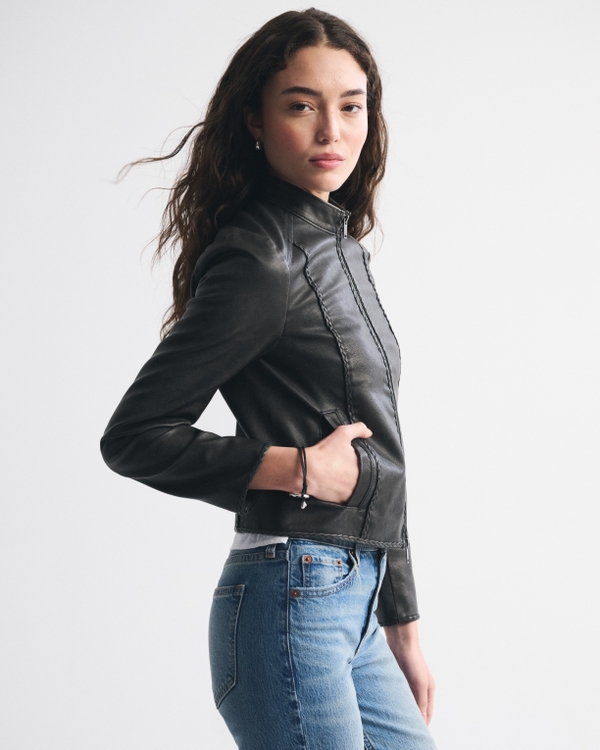 Slim Vegan Leather Mockneck Jacket