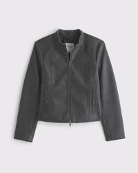 Slim Vegan Leather Mockneck Jacket