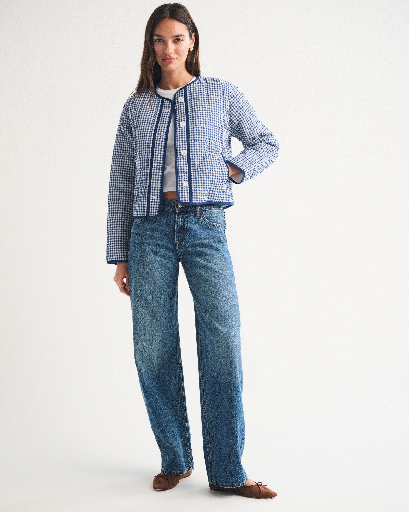 Collarless Quilted Garment-Dye Jacket