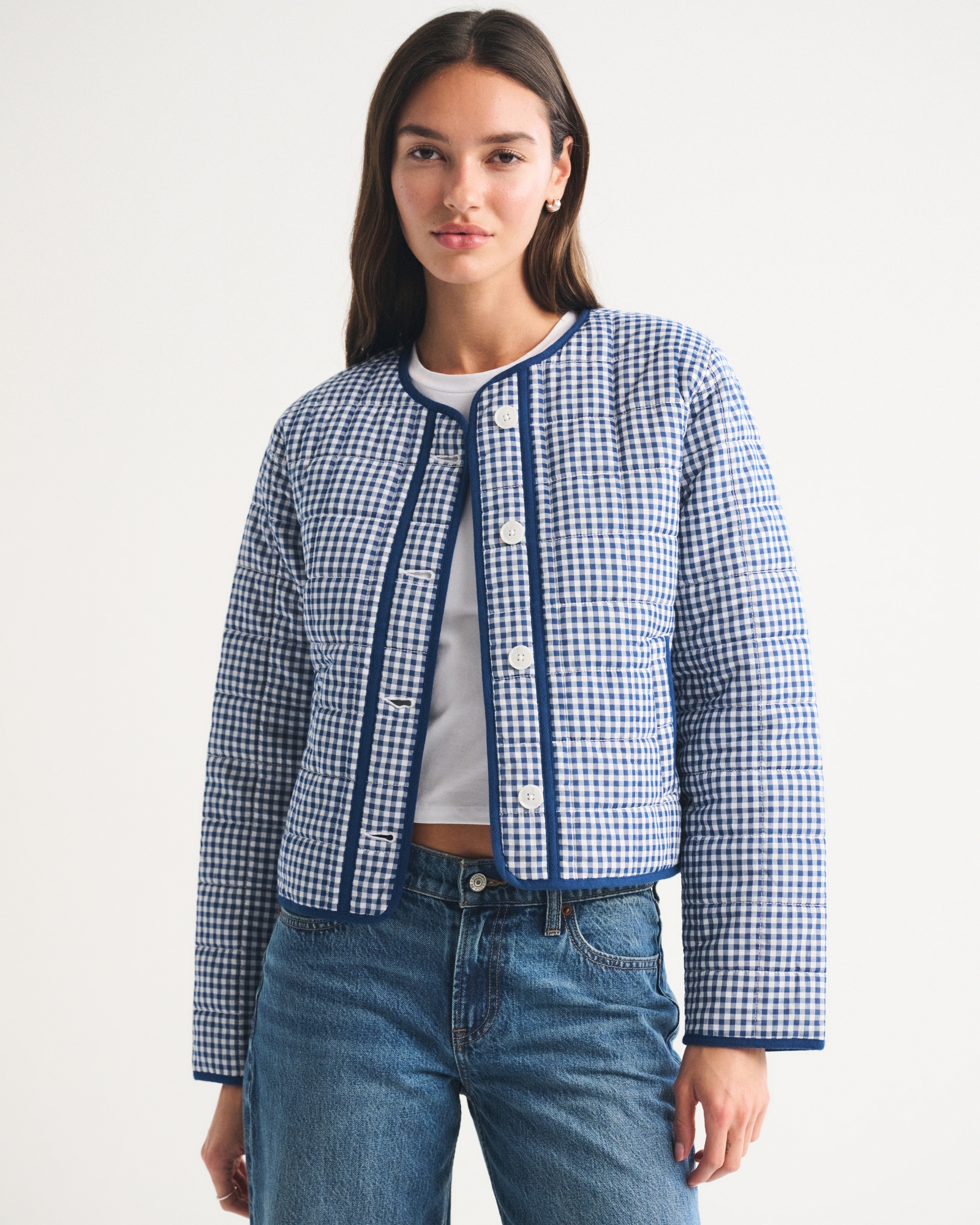Collarless Quilted Garment-Dye Jacket