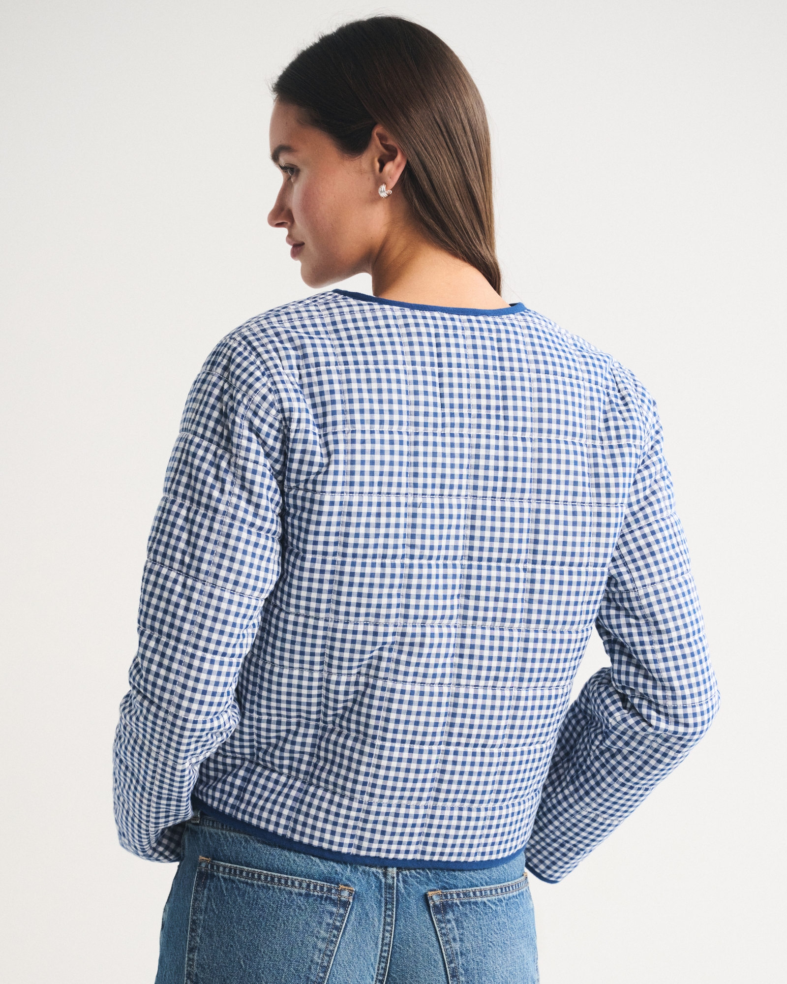 Collarless Quilted Garment-Dye Jacket