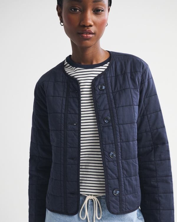 Women's Collarless Quilted Garment-Dye Jacket | Women's Coats