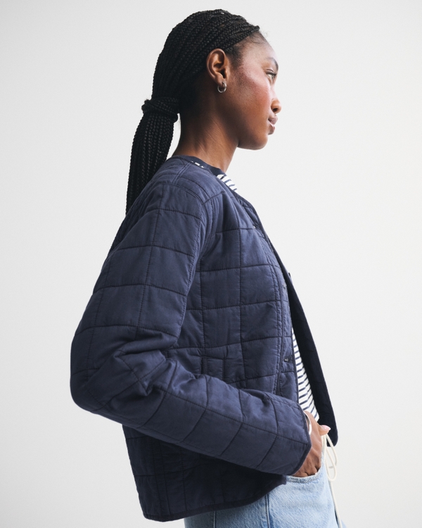 Women's Collarless Quilted Garment-Dye Jacket | Women's Coats