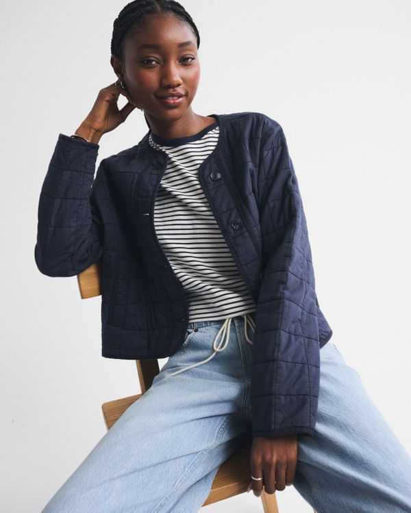 Women's Collarless Quilted Garment-Dye Jacket | Women's Coats