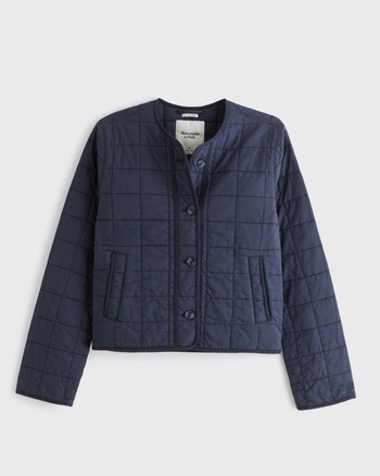 Collarless Quilted Garment-Dye Jacket