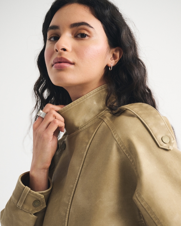 Women's Relaxed Mockneck Vegan Leather Bomber Jacket | Women's