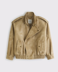 Relaxed Mockneck Vegan Leather Bomber Jacket