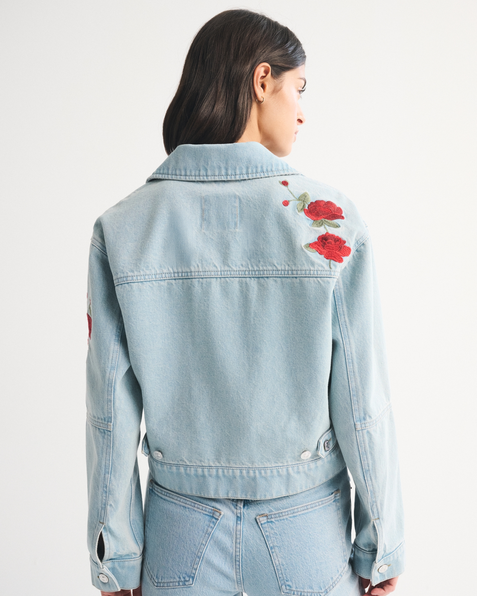 Embroidered Denim Zip-Up Jacket