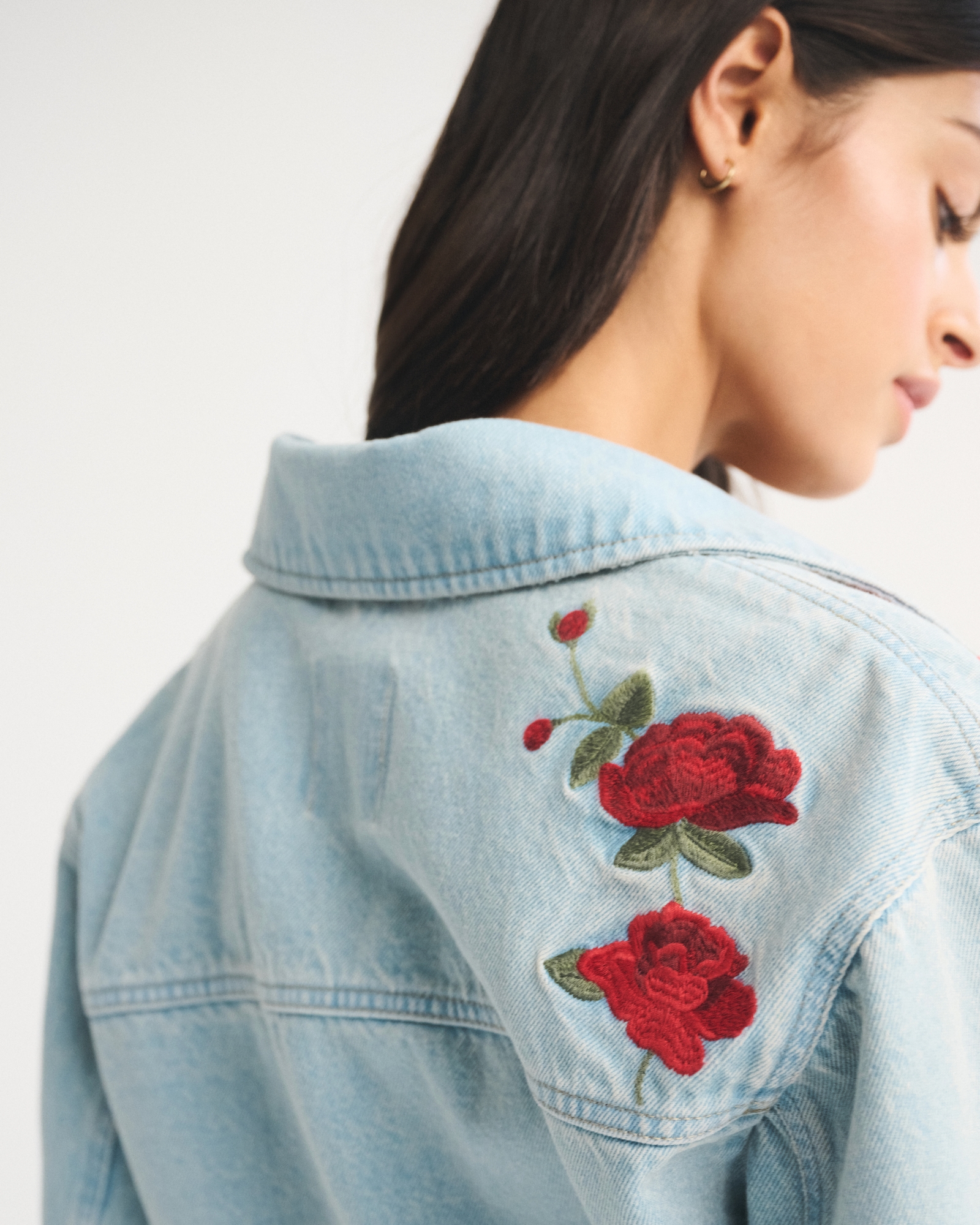 Embroidered Denim Zip-Up Jacket
