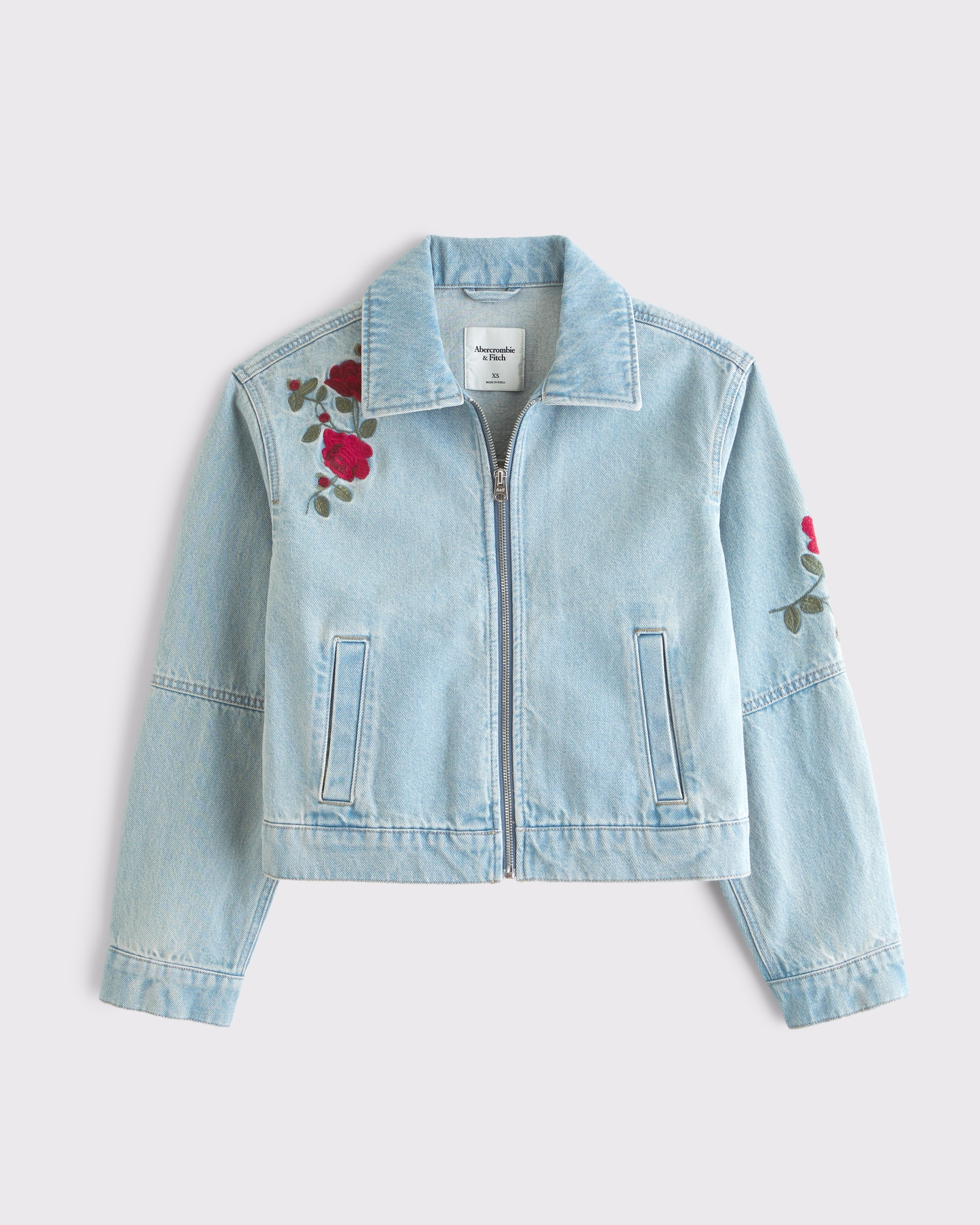 Embroidered Denim Zip-Up Jacket