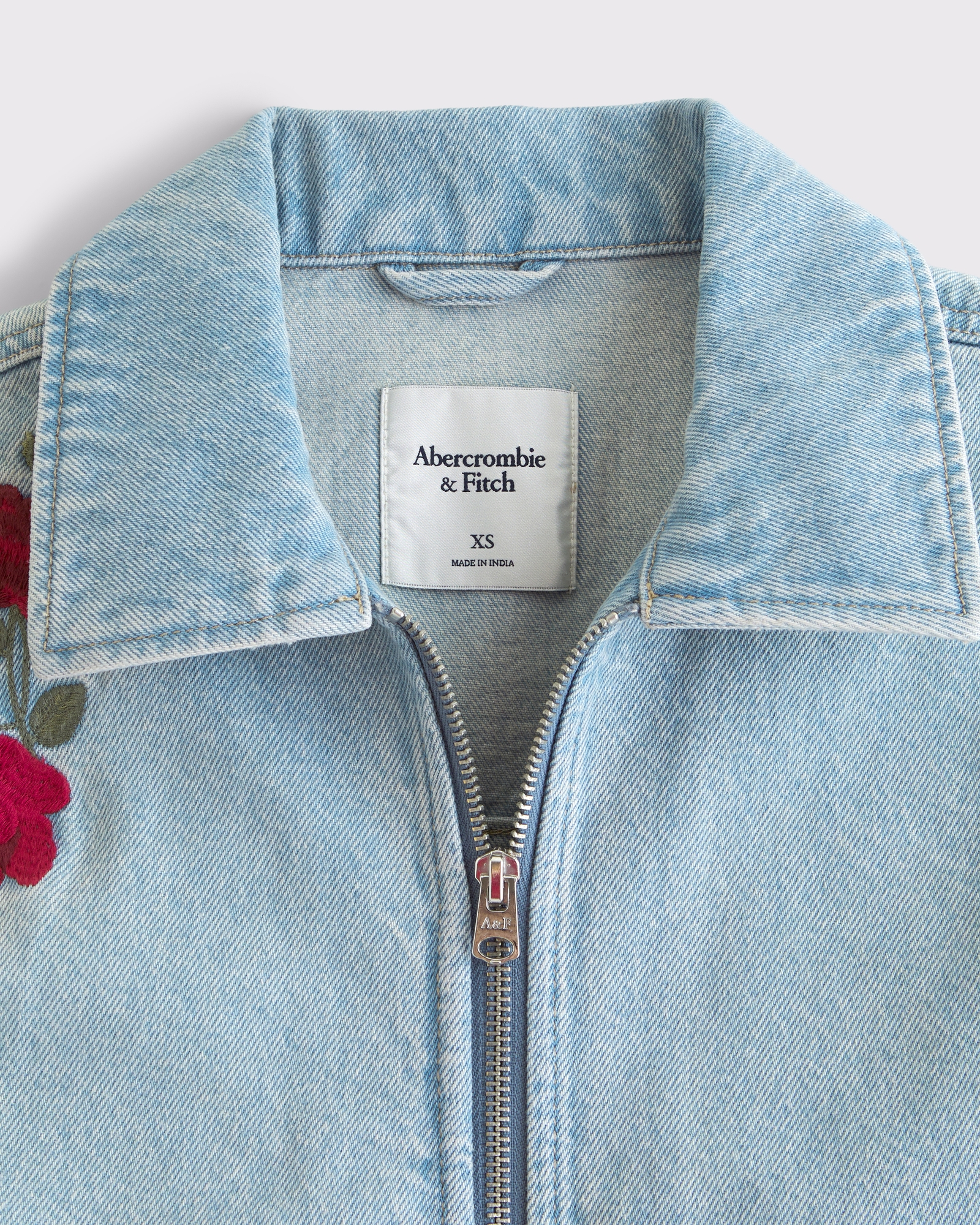 Embroidered Denim Zip-Up Jacket