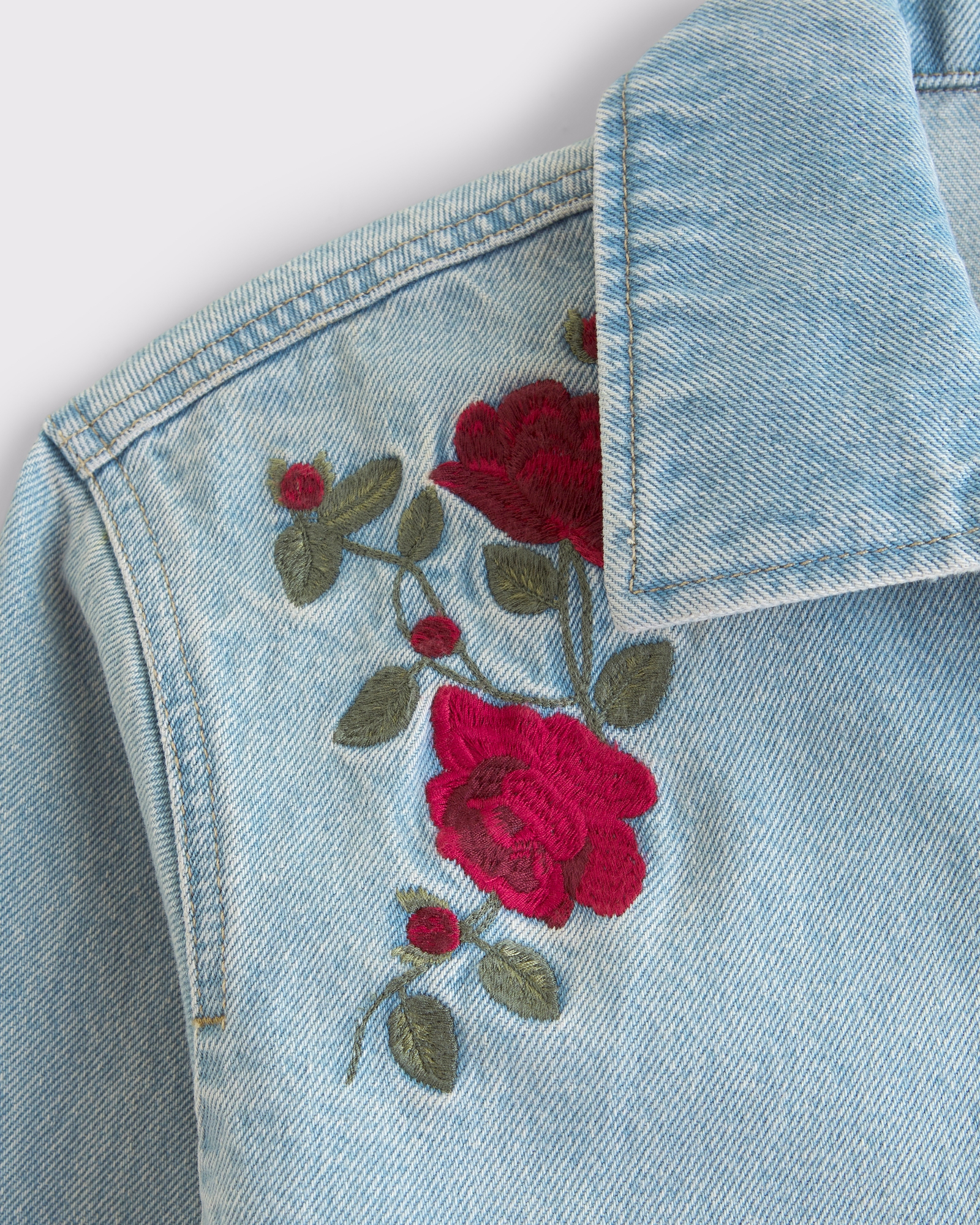 Embroidered Denim Zip-Up Jacket
