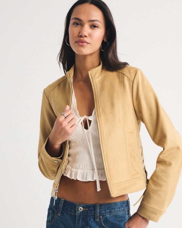 Slim Vegan Suede Mockneck Jacket