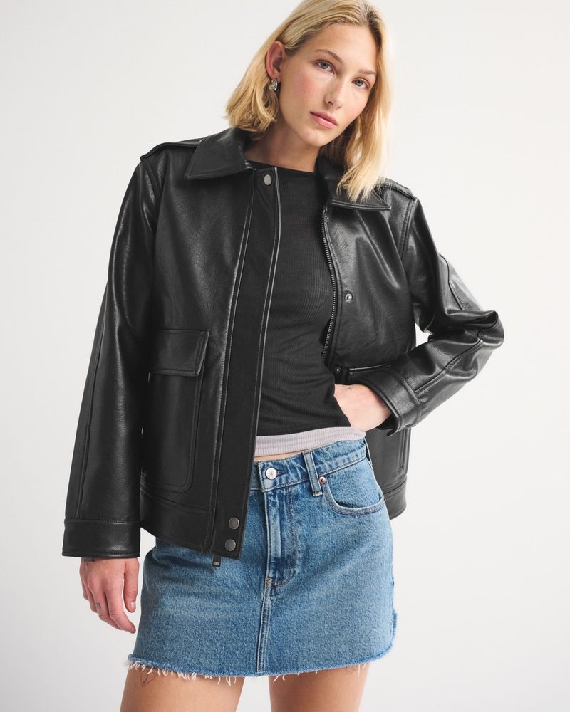 Straight Cut Vegan Leather Jacket - thumbnail 2