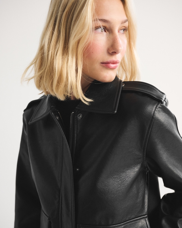 Women's Straight Cut Vegan Leather Jacket | Women's Coats