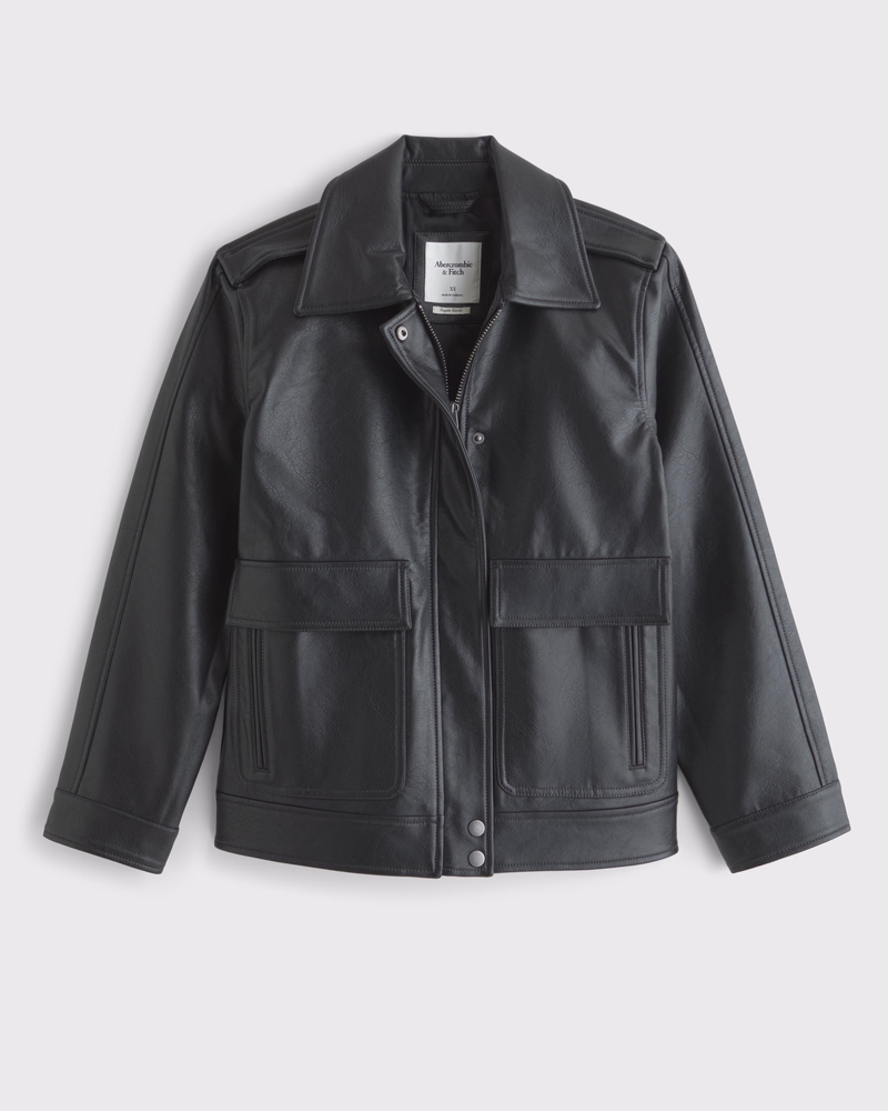Women's Straight Cut Vegan Leather Jacket | Women's Coats