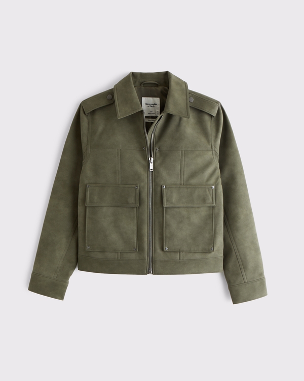 Abercrombie Forest Green Suede Trucker Jacket