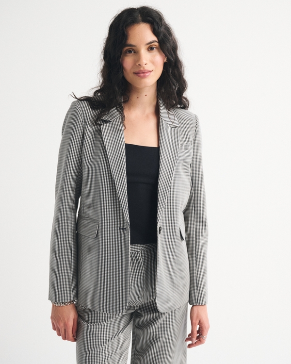 Classic Suiting Blazer, Black Gingham view 1