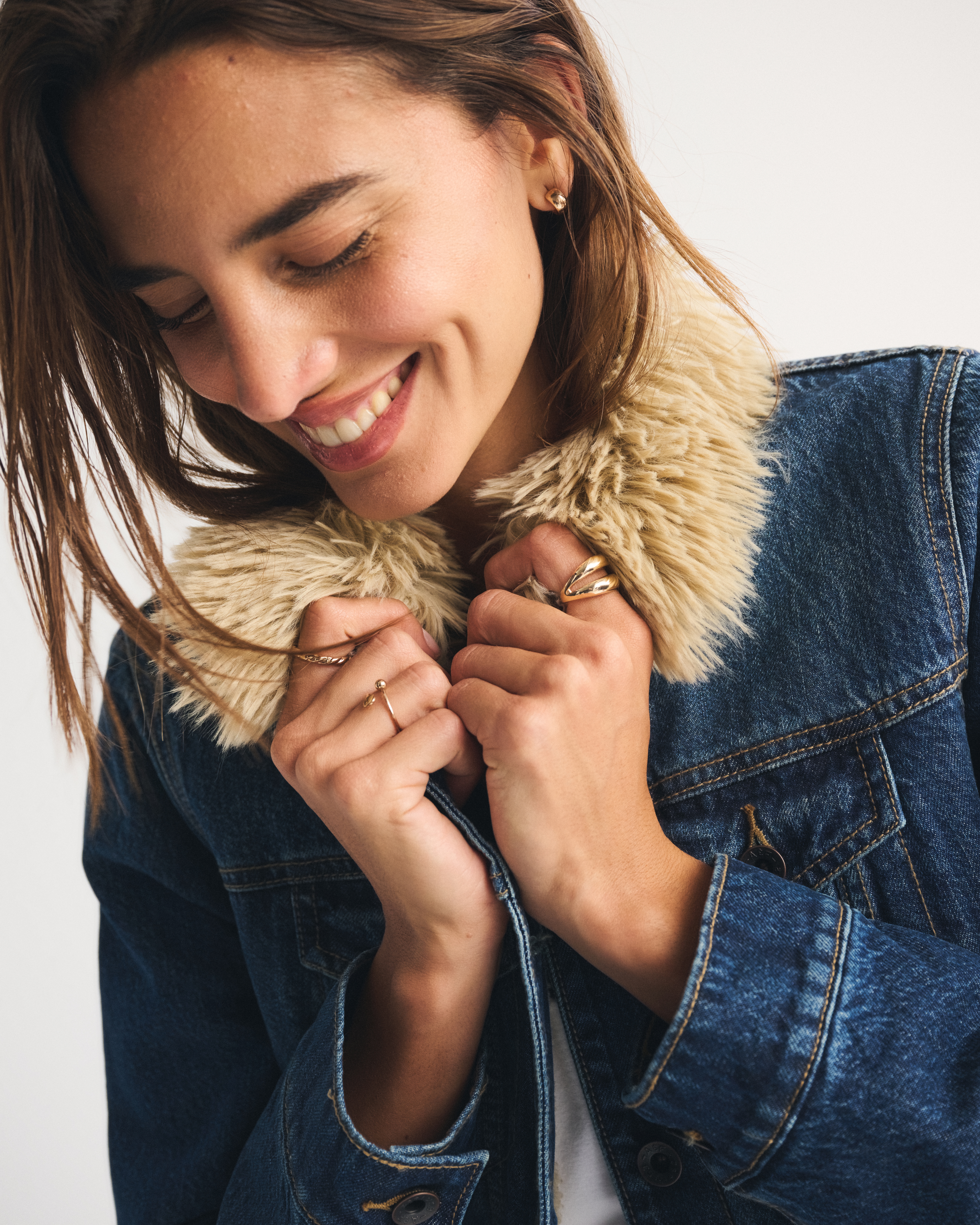 Abercrombie & Fitch Sherpa-lined Denim Trucker Jacket In Blue