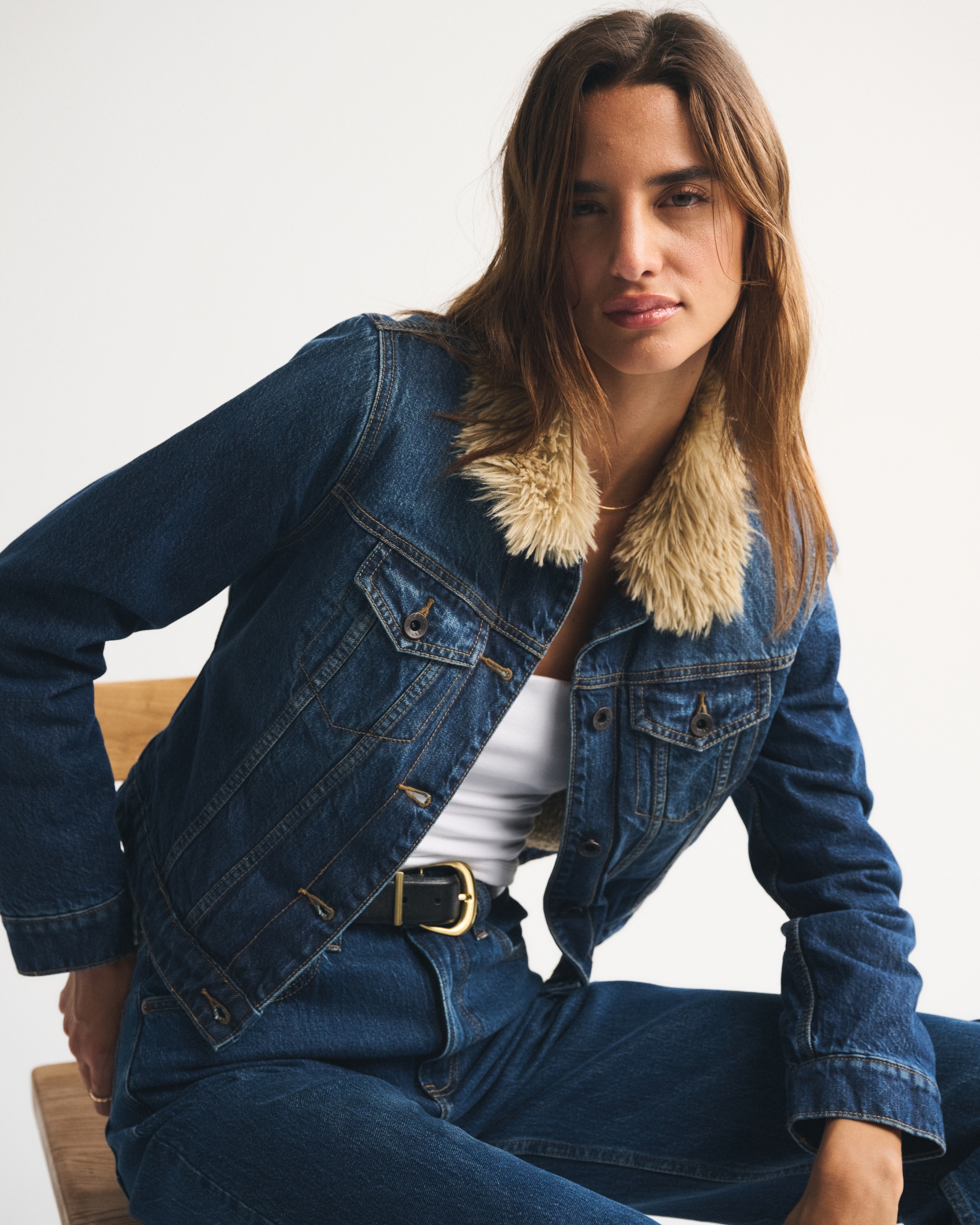 Abercrombie & Fitch Sherpa-lined Denim Trucker Jacket In Blue