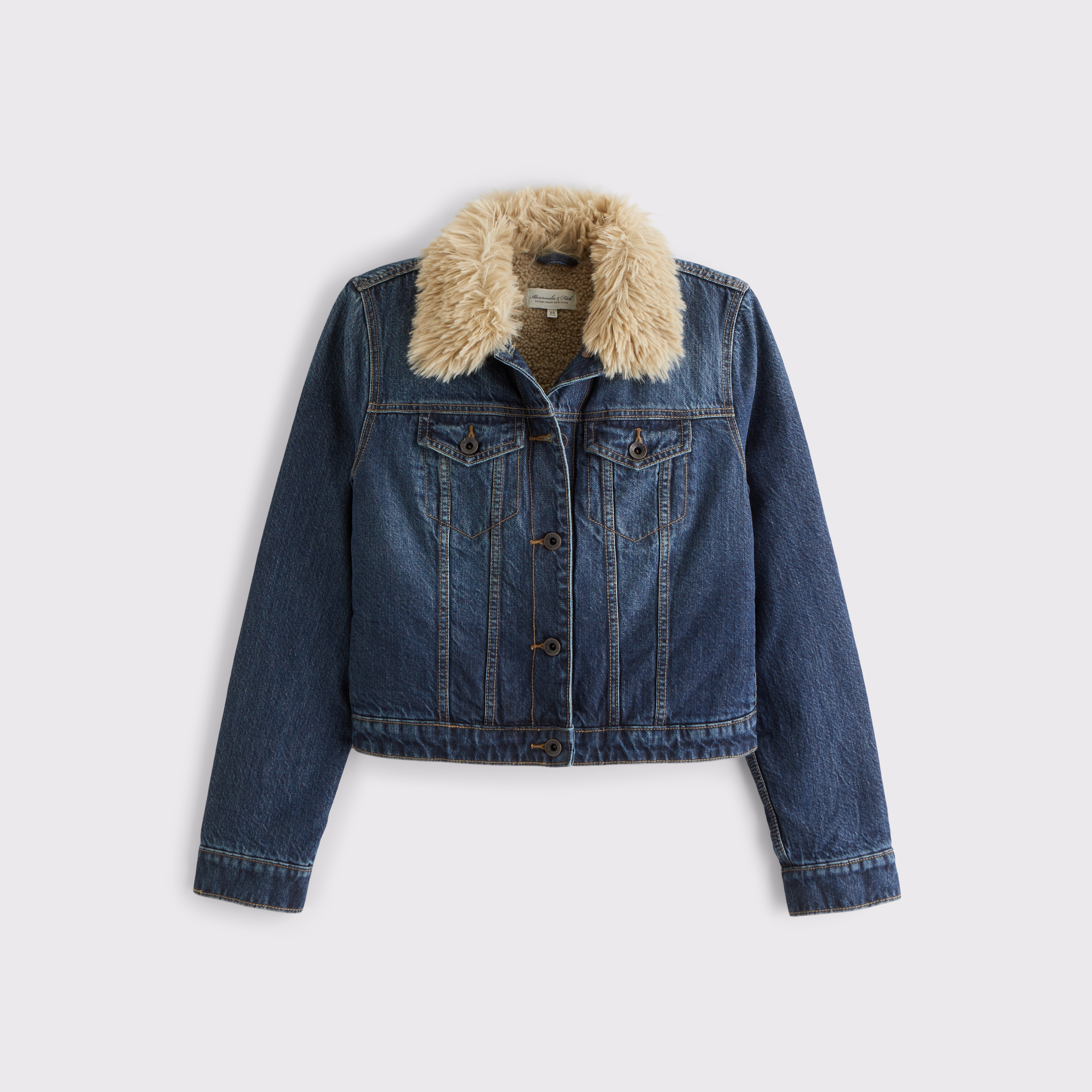 Abercrombie & Fitch Sherpa-lined Denim Trucker Jacket In Blue