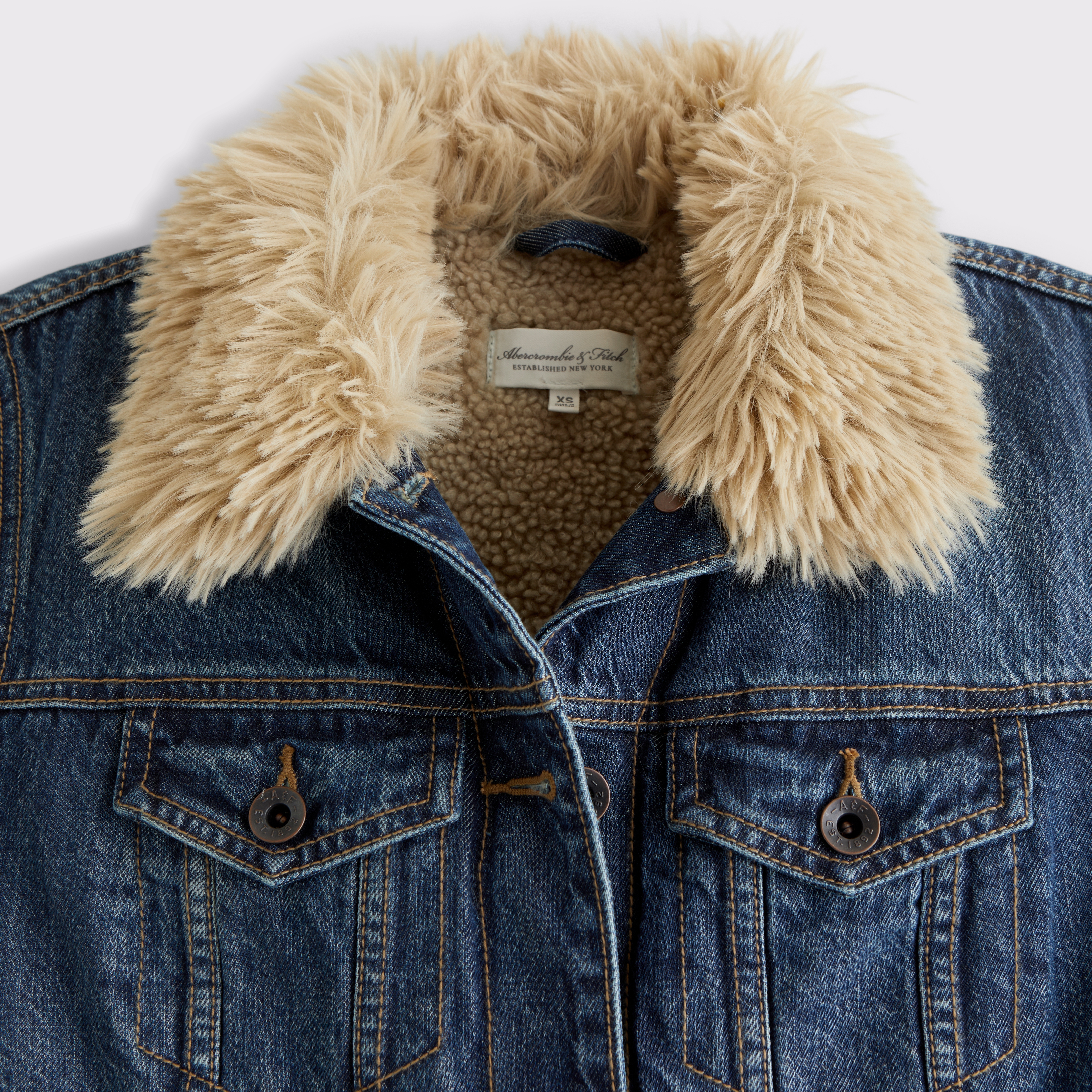 Abercrombie & Fitch Sherpa-lined Denim Trucker Jacket In Blue