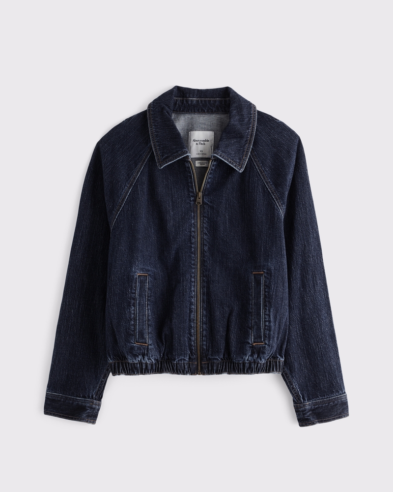 Women's Relaxed Linen-Blend Denim Bomber Jacket | Women's Coats