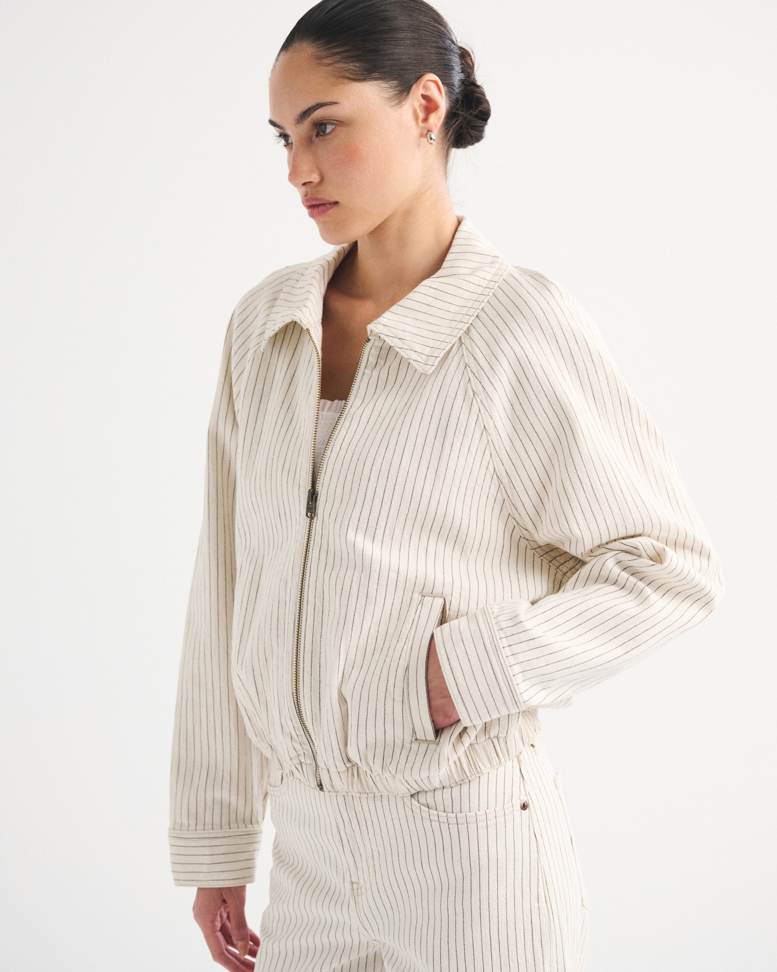 Relaxed Linen-Blend Denim Bomber Jacket