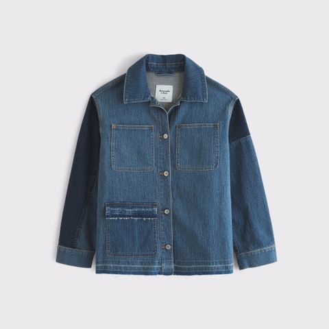 Женские куртки Abercrombie & Fitch Reworked Linen-Blend Denim Shirt Jacket