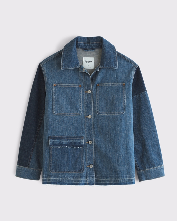 Women's Reworked Linen-Blend Denim Shirt Jacket | Women's Coats