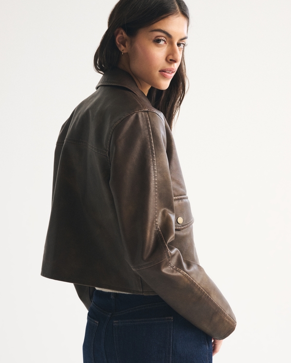 Women's Short Vegan Leather Utility Jacket | Women's Coats