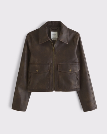 Short Vegan Leather Utility Jacket