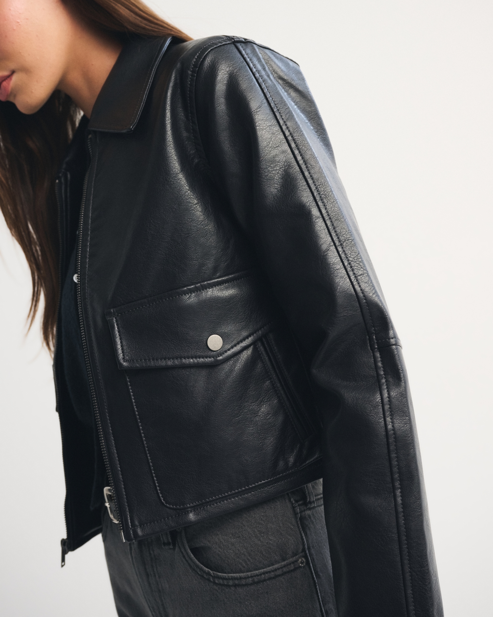 Abercrombie & Fitch Short Vegan Leather Utility Jacket | MainPlace