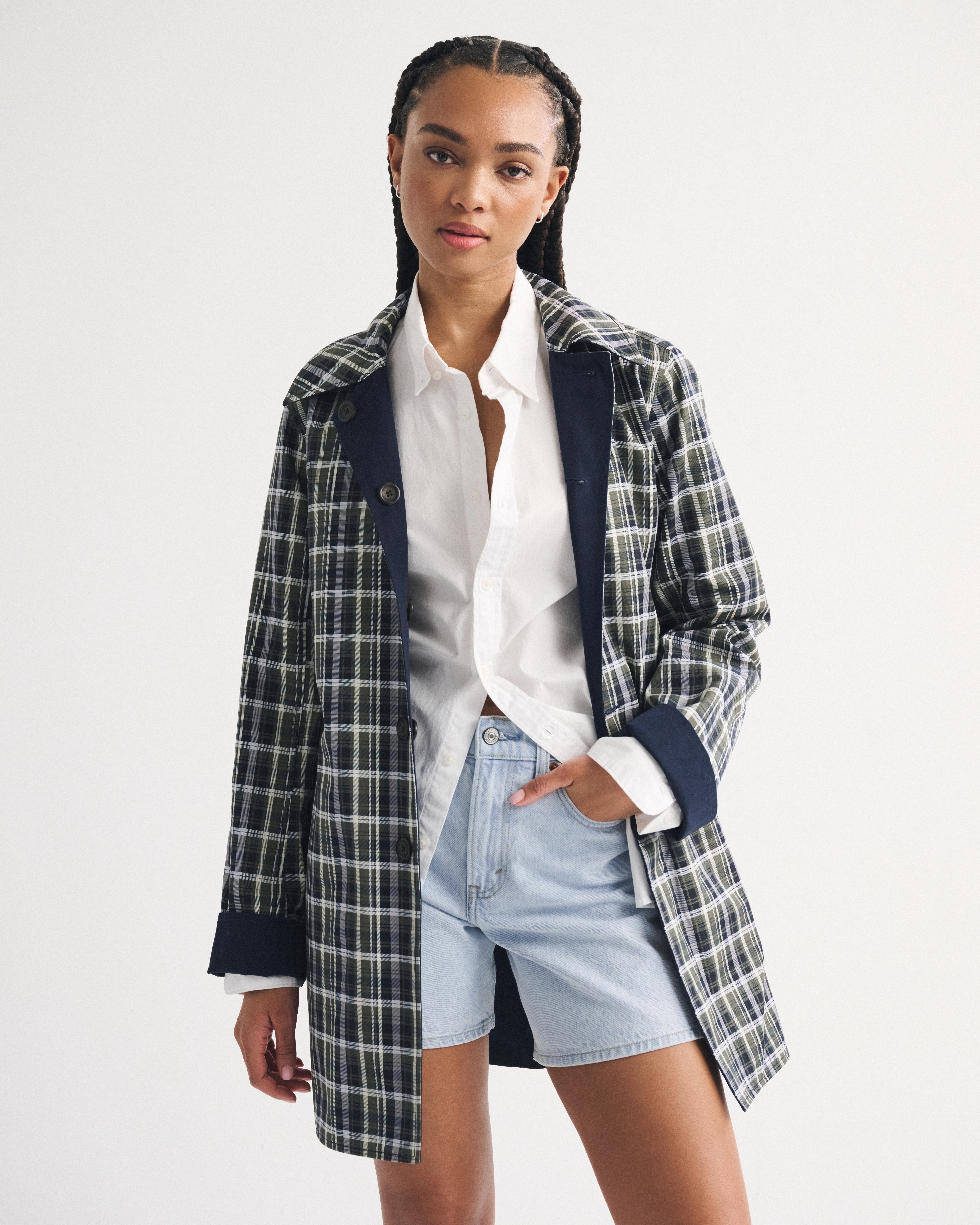 Женское пальто Abercrombie & Fitch 2-in-1 Reversible 100% Cotton Mac, цвет: Тёмный индиго — фото 3