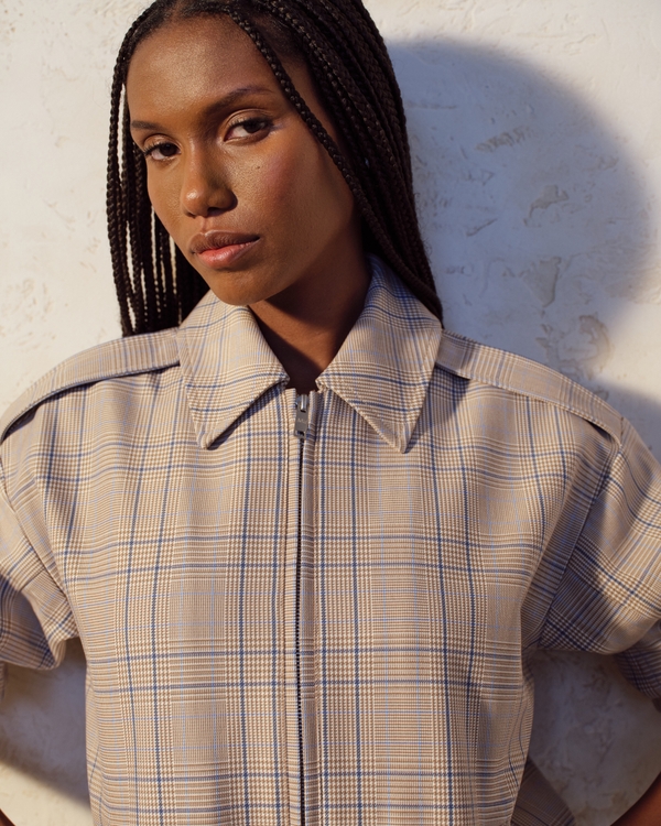 Menswear Bomber Jacket, Tan Plaid view 2