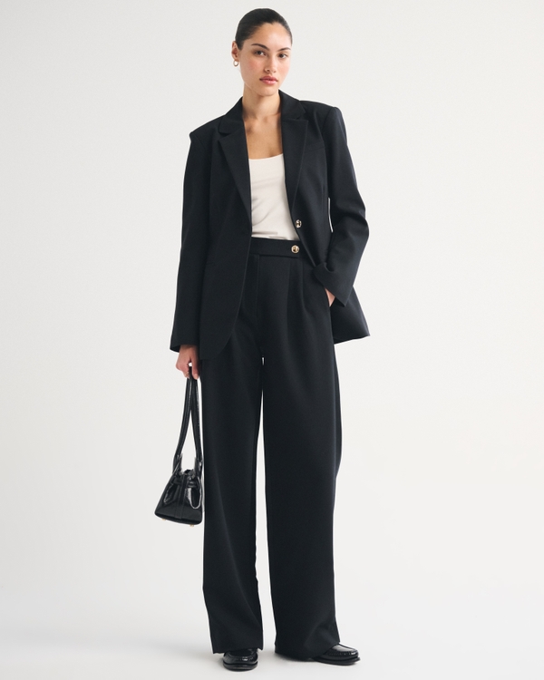 Nipped Waist Suiting Blazer, Black view 2