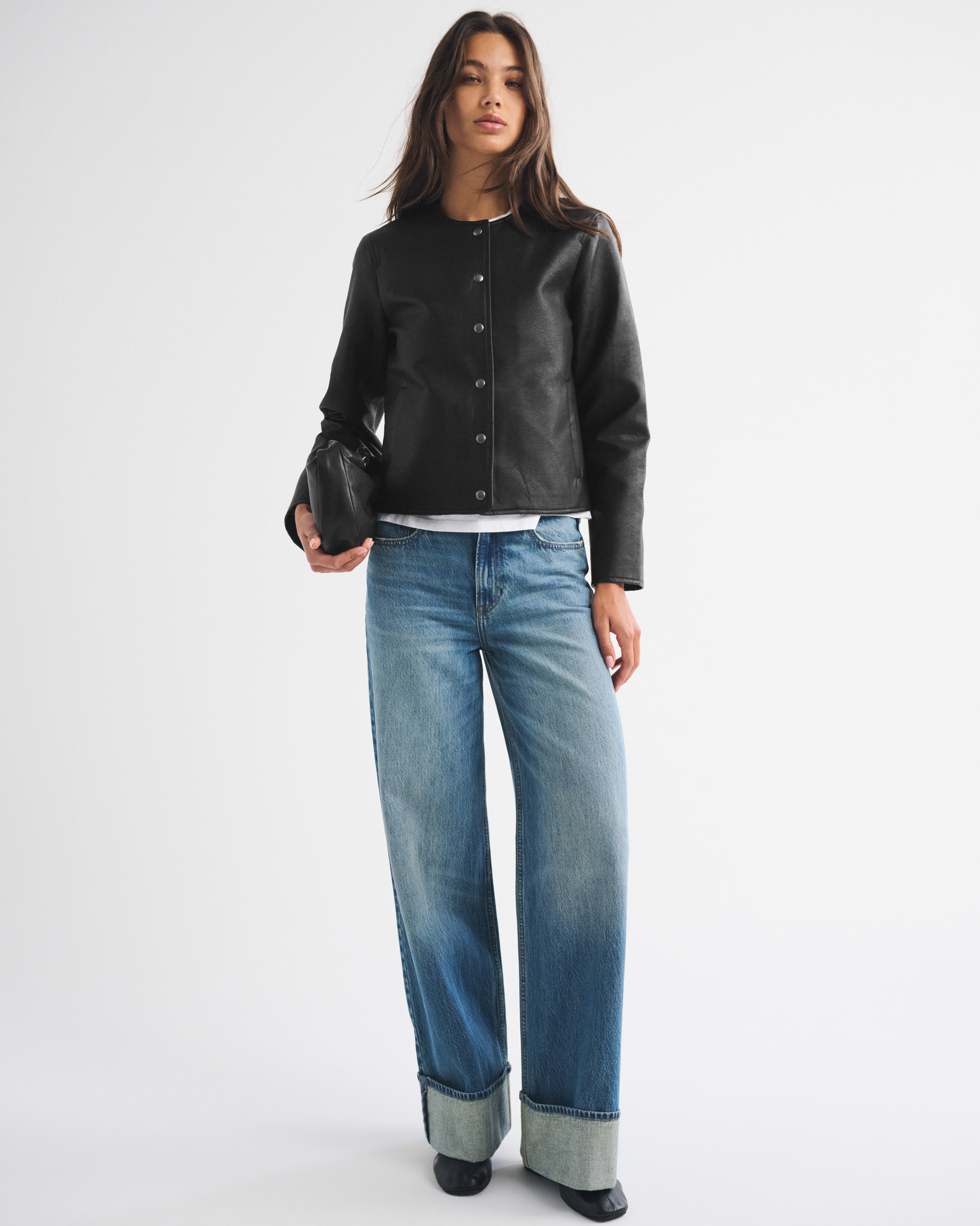 Женская куртка Abercrombie & Fitch Collarless Vegan Leather, цвет: Чёрный — фото 3
