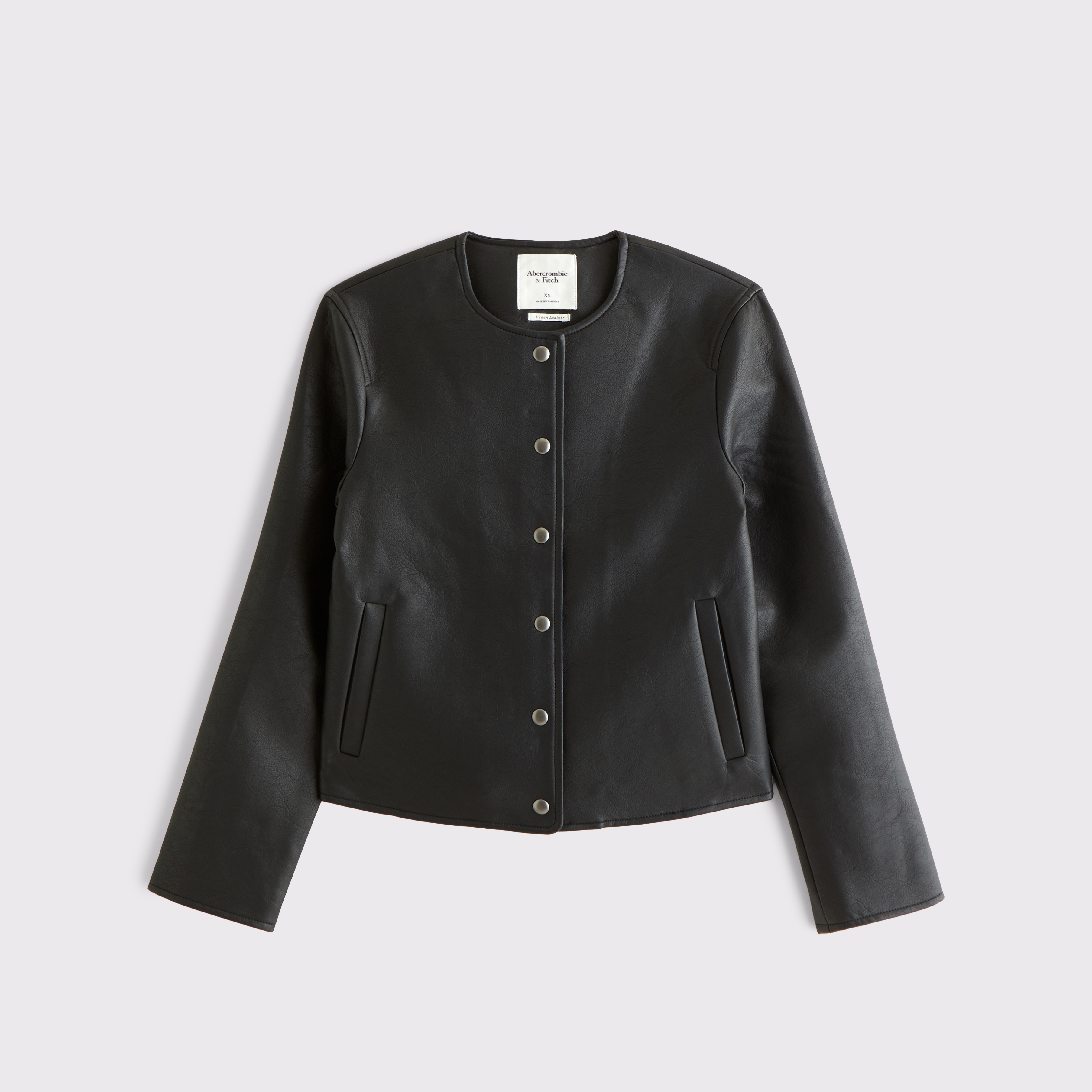 Женская куртка Abercrombie & Fitch Collarless Vegan Leather, цвет: Чёрный — фото 1