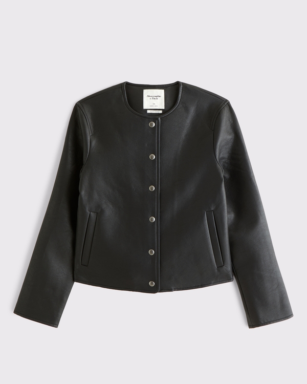 ジャケット・アウター archive BALMAIN Collarless short jacket Women's Collarless Vegan Leather Jacket | Women's Coats & Jackets