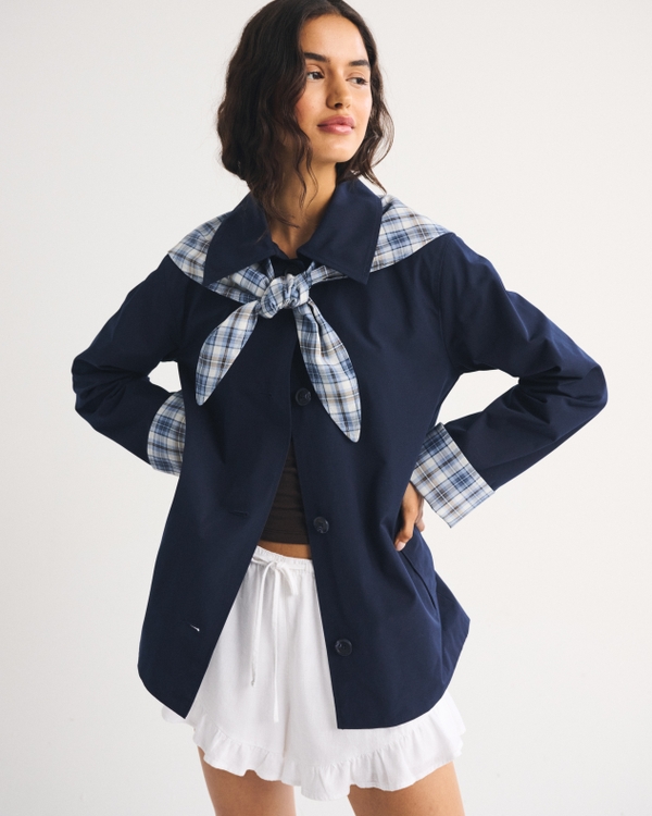 Scarf A-Line Trench Coat, Navy view 1